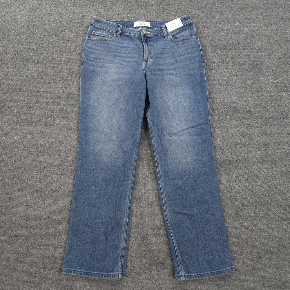 Hollister Jeans Womens 14 Blue High-Rise Straight Med‎ Wash Stretch 32x30 NEW